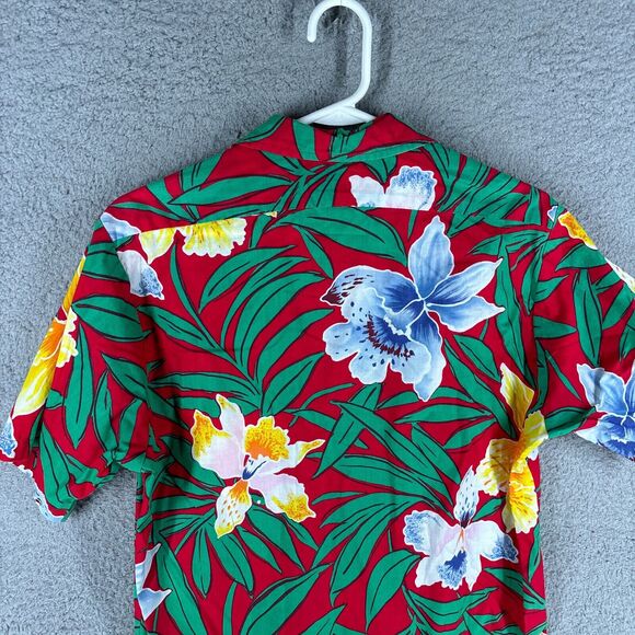 Surf Line Hawaii Shirt Mens M Red Hawaiian Floral Short Sleeve Button‎ Vintage - Picture 9 of 12